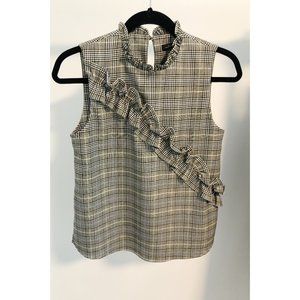 NWT ZARA GREY PLAID RUFFLE TOP